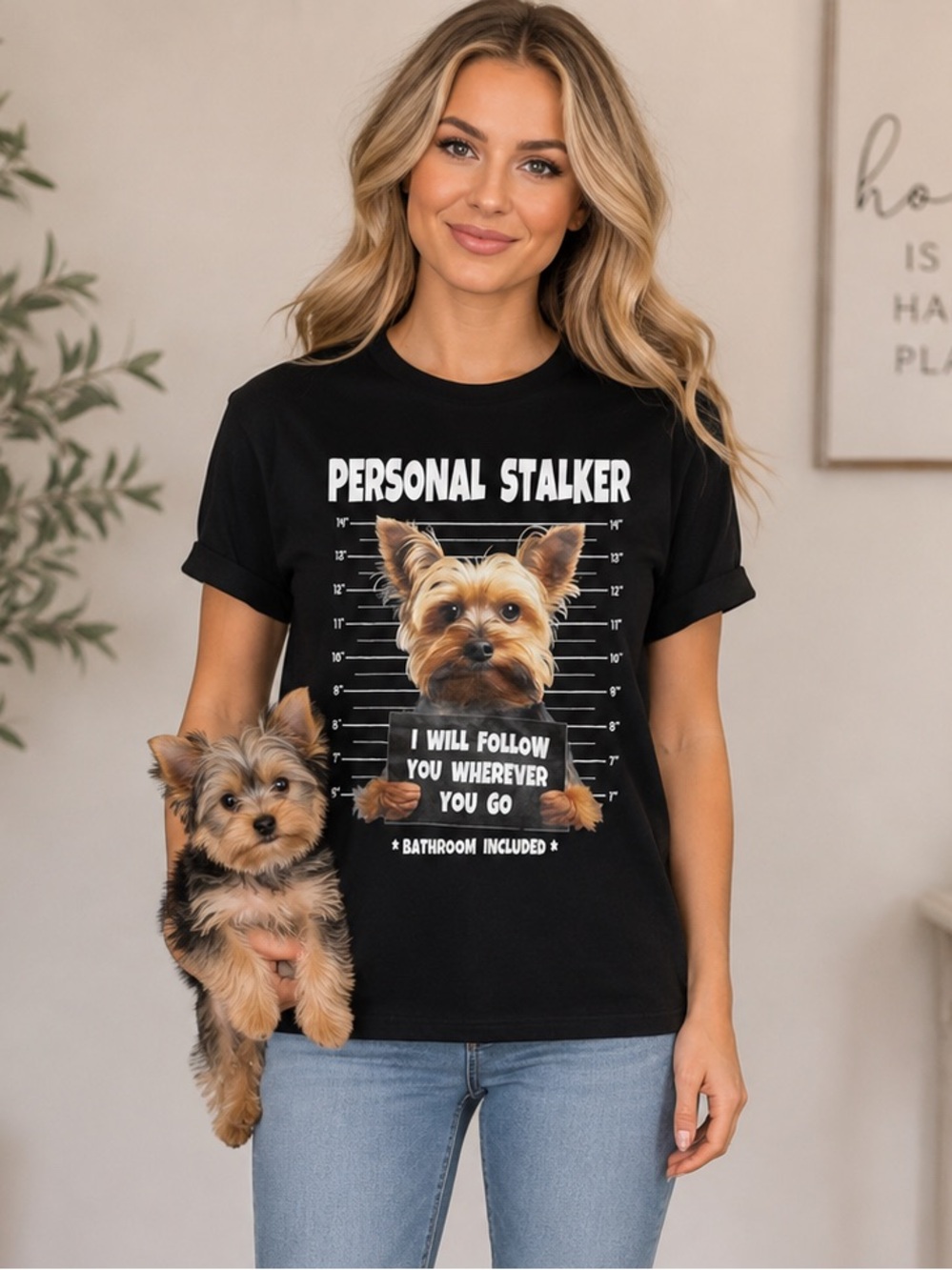 Gildan Black Tee with Yorkie 'Personal Stalker' Graphic